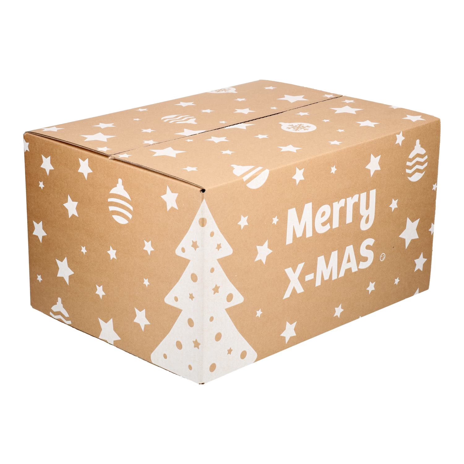 10x Kerstdoos 350x300x165mm Merry X-MAS, bruin/wit