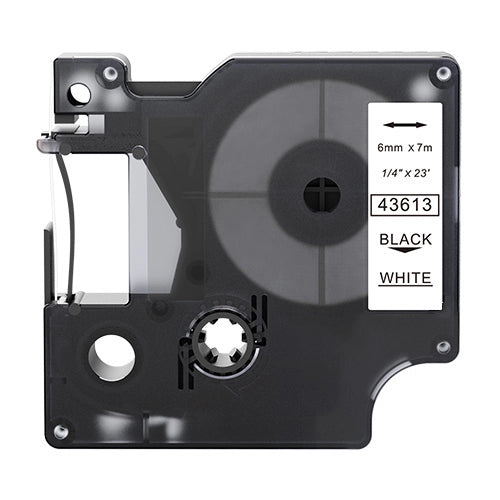 Dymo 43613 compatible lettertape zwart op wit 6mm