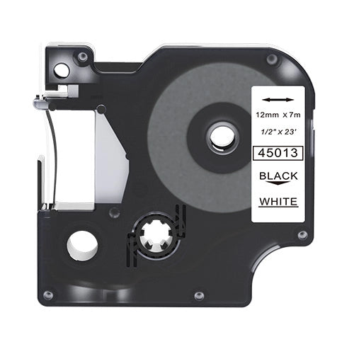 Dymo 45013 compatible lettertape zwart op wit 12mm