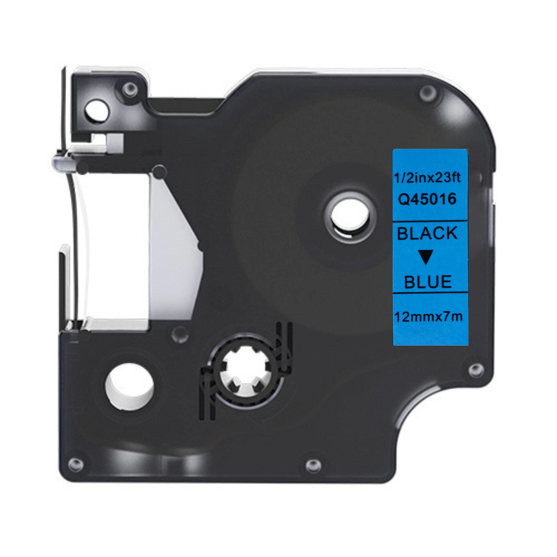 Dymo 45016 compatible lettertape zwart op blauw 12mm