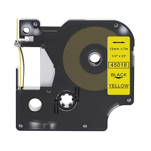 Dymo 45018 compatible lettertape zwart op geel 12mm