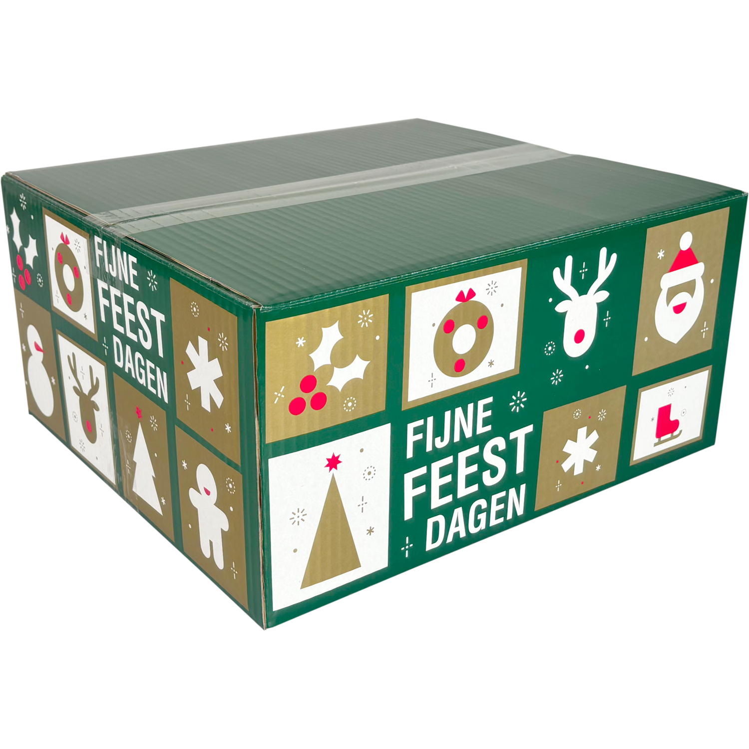 10x Kerstpakketdoos, groen/rood, golfkarton, 35x32.5x17cm (B)
