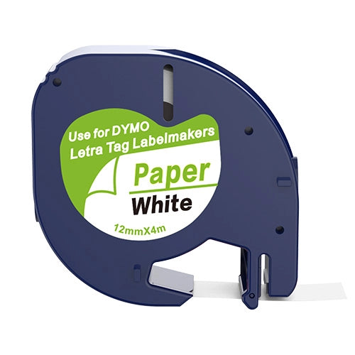 Dymo 91200 compatible lettertape zwart op wit 12mm - papier