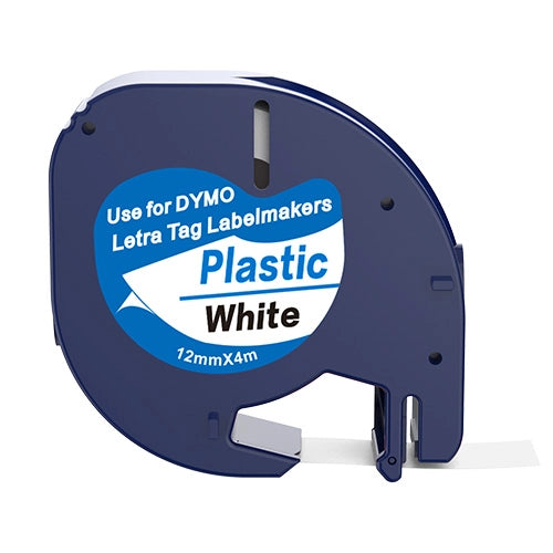 Dymo 91201 compatible lettertape zwart op wit 12mm - plastic