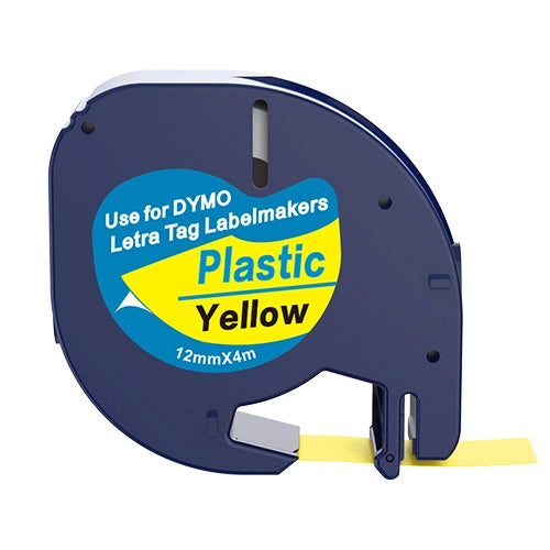 Dymo 91202 compatible lettertape zwart op geel 12mm - plastic