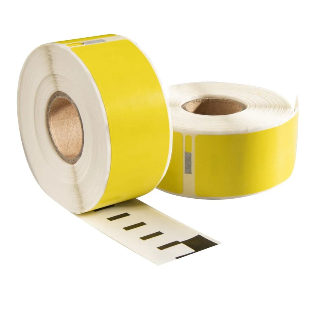 Dymo 99010 / S0722370 compatible labels, 89 mm x 28 mm, 130 etiketten per rol, geel, permanent