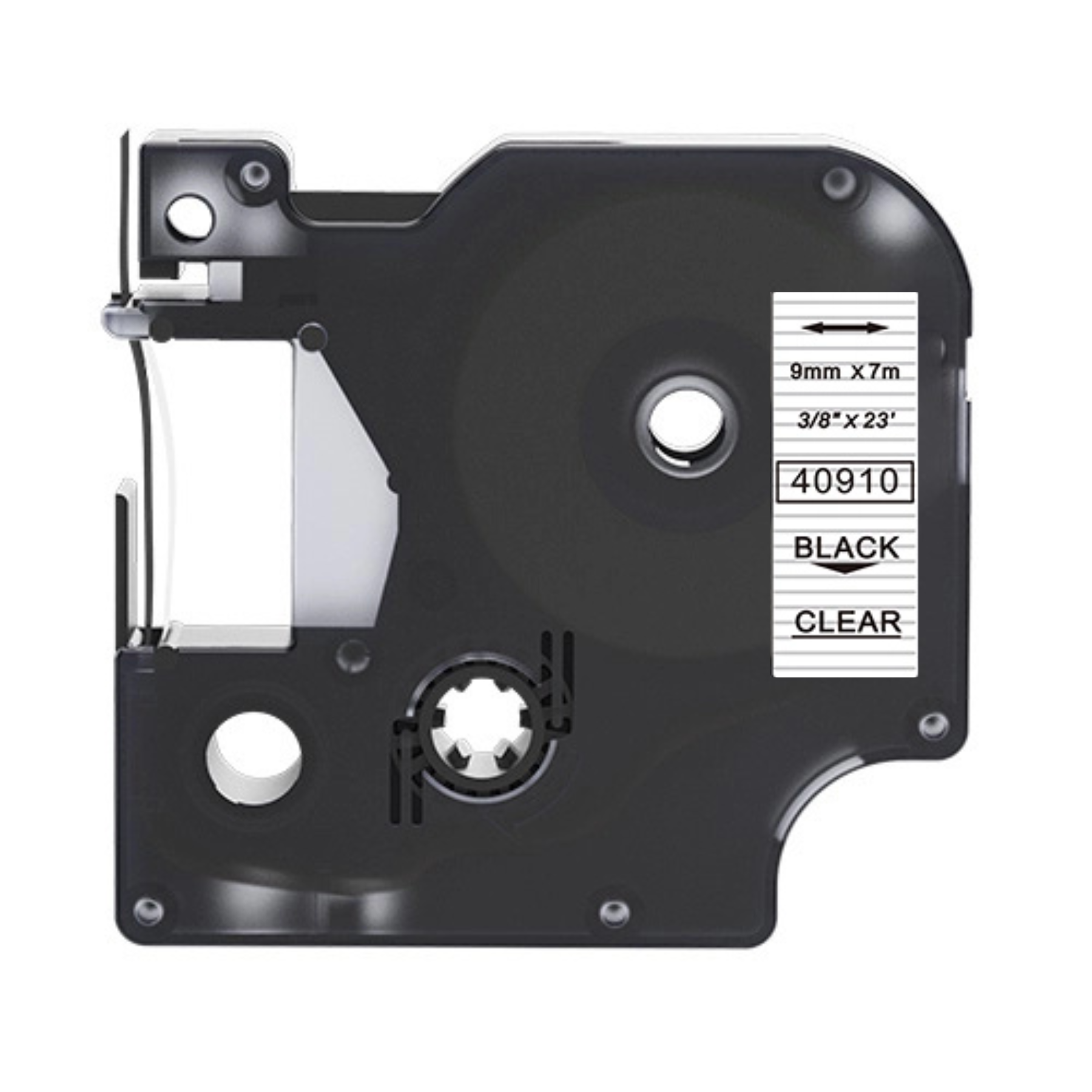 Dymo 40910 compatible lettertape zwart op transparant 9mm