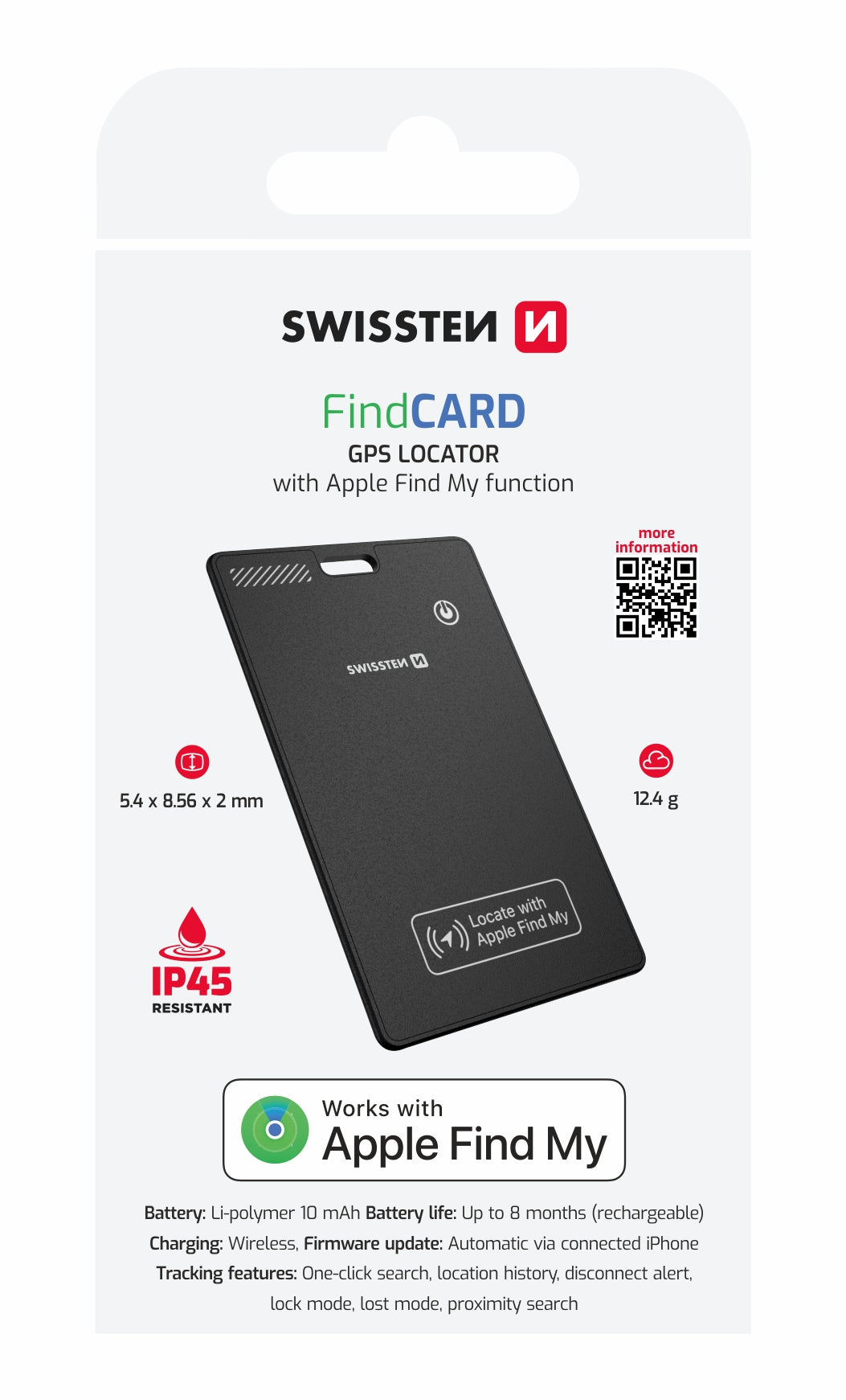 Swissten FindCARD GPS Locator - 20114002 - Zwart