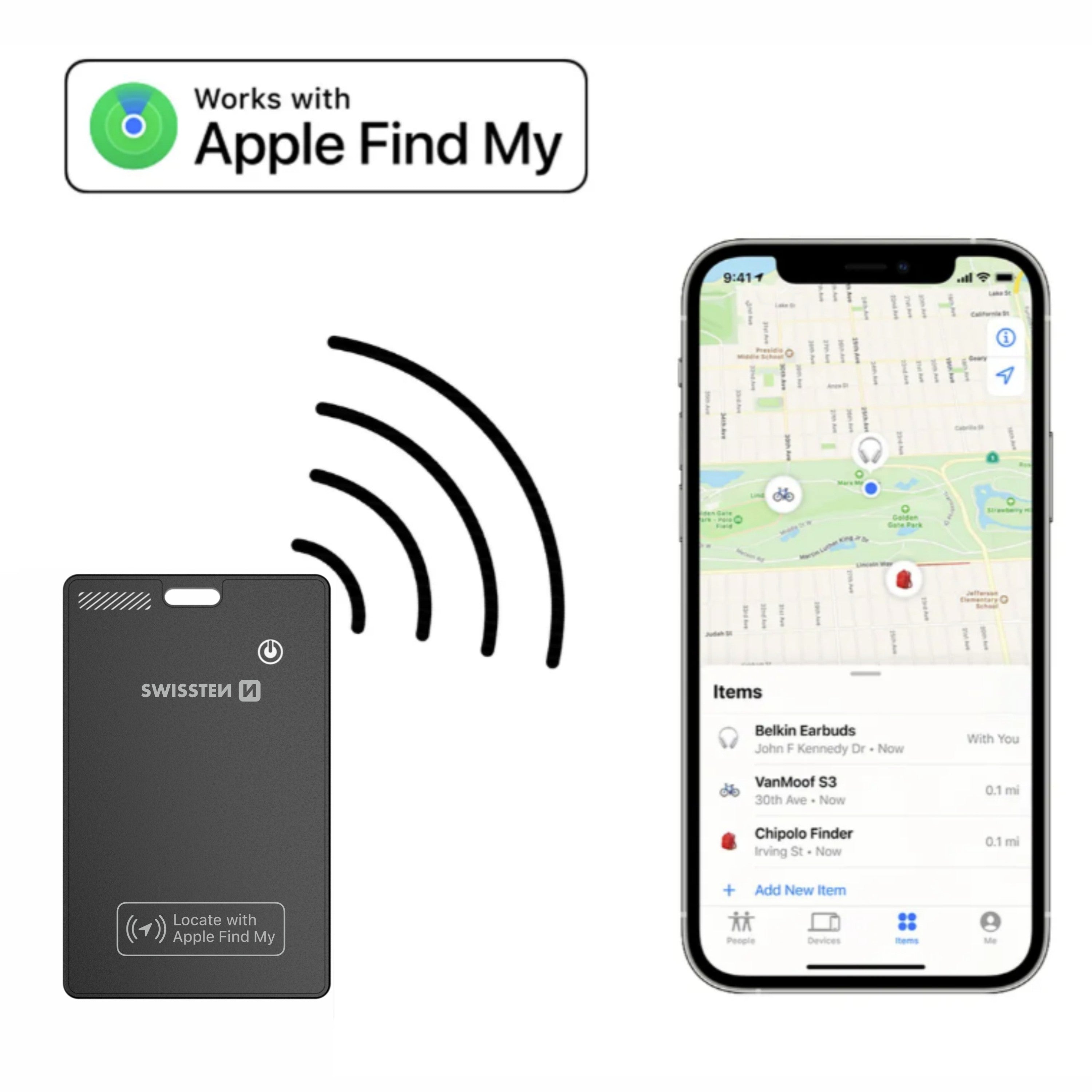 Swissten FindCARD GPS Locator - 20114002 - Zwart