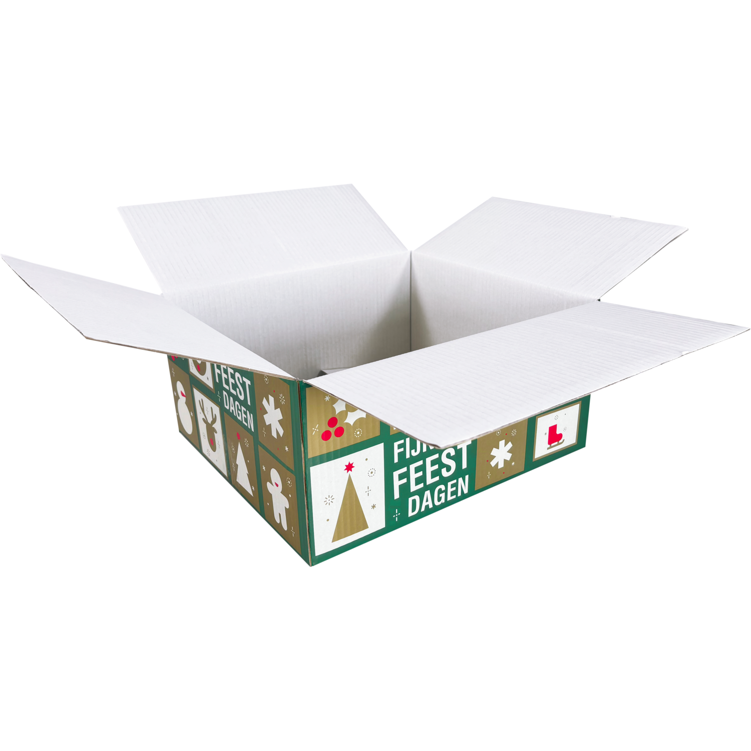 10x Kerstpakketdoos, groen/rood, golfkarton, 35x32.5x17cm (B)