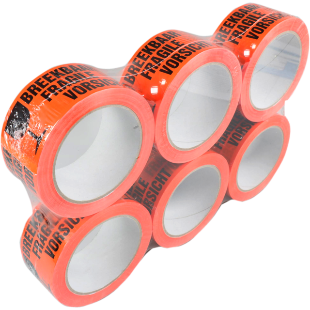 Markeringstape, waarschuwing, breekbaar, fragile, PP, 48mm, 66m, oranje