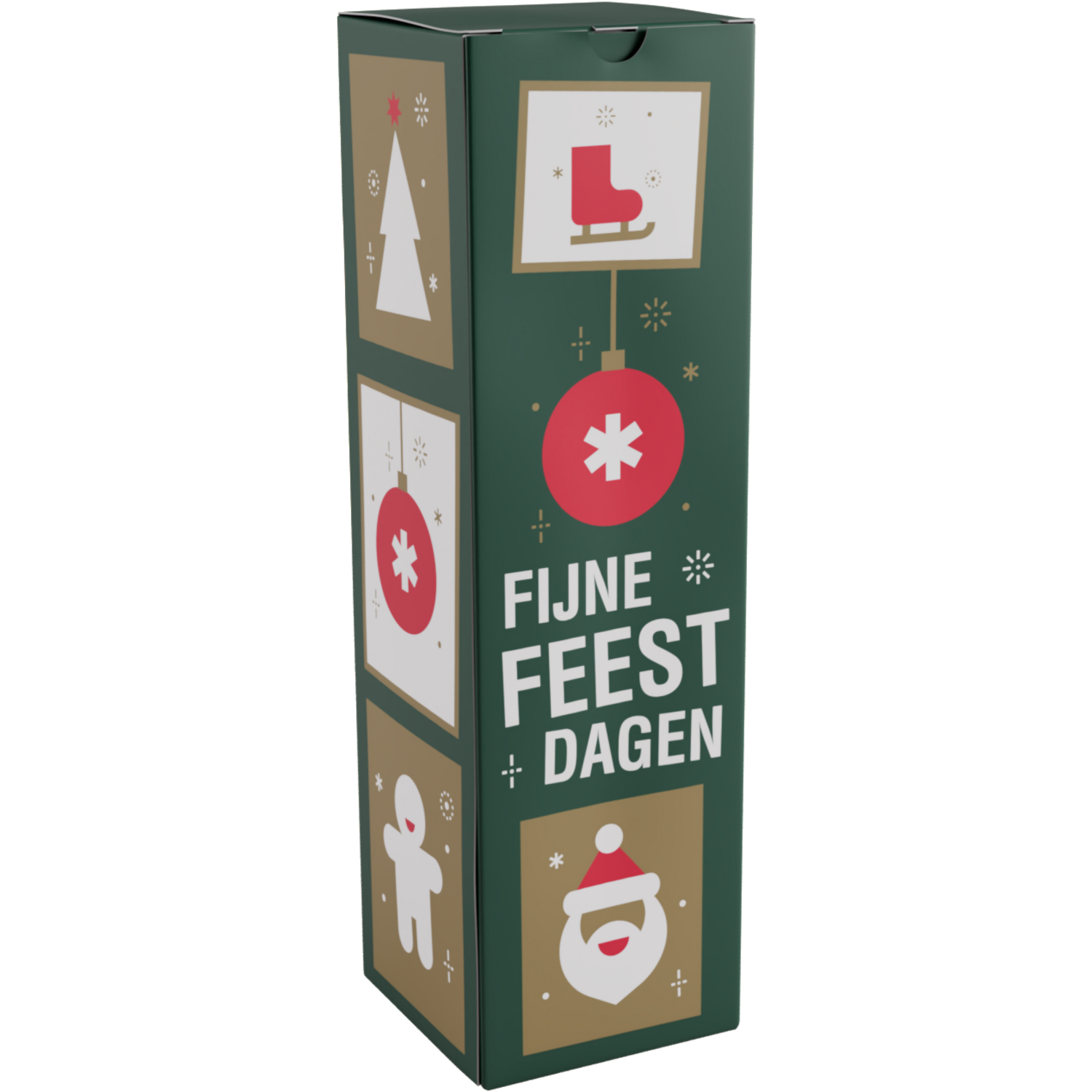 10x Flesdoos, 1 fles, rood/groen, karton + PP, 330x95x95mm, Kerstmis