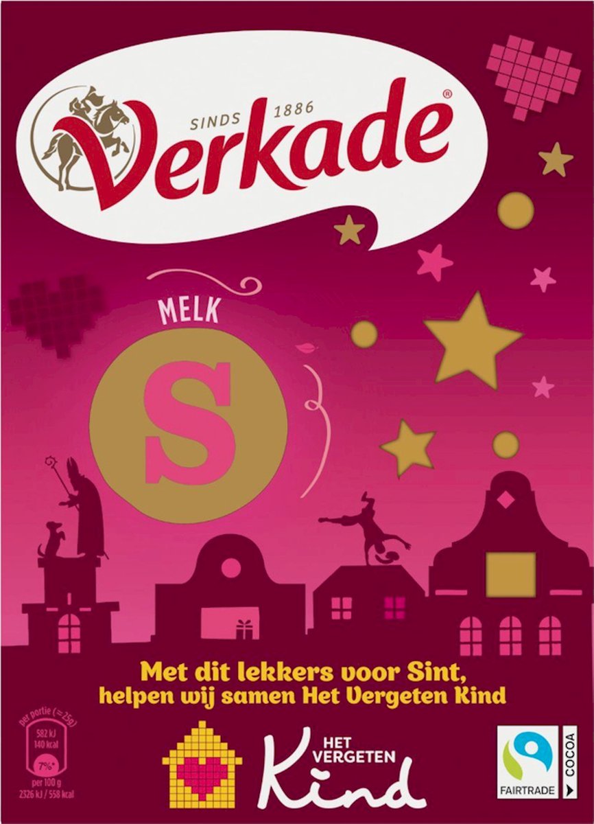 Verkade Melk Chocoladeletter 36% - Letter S - 48 x 135 gram [pre-order]