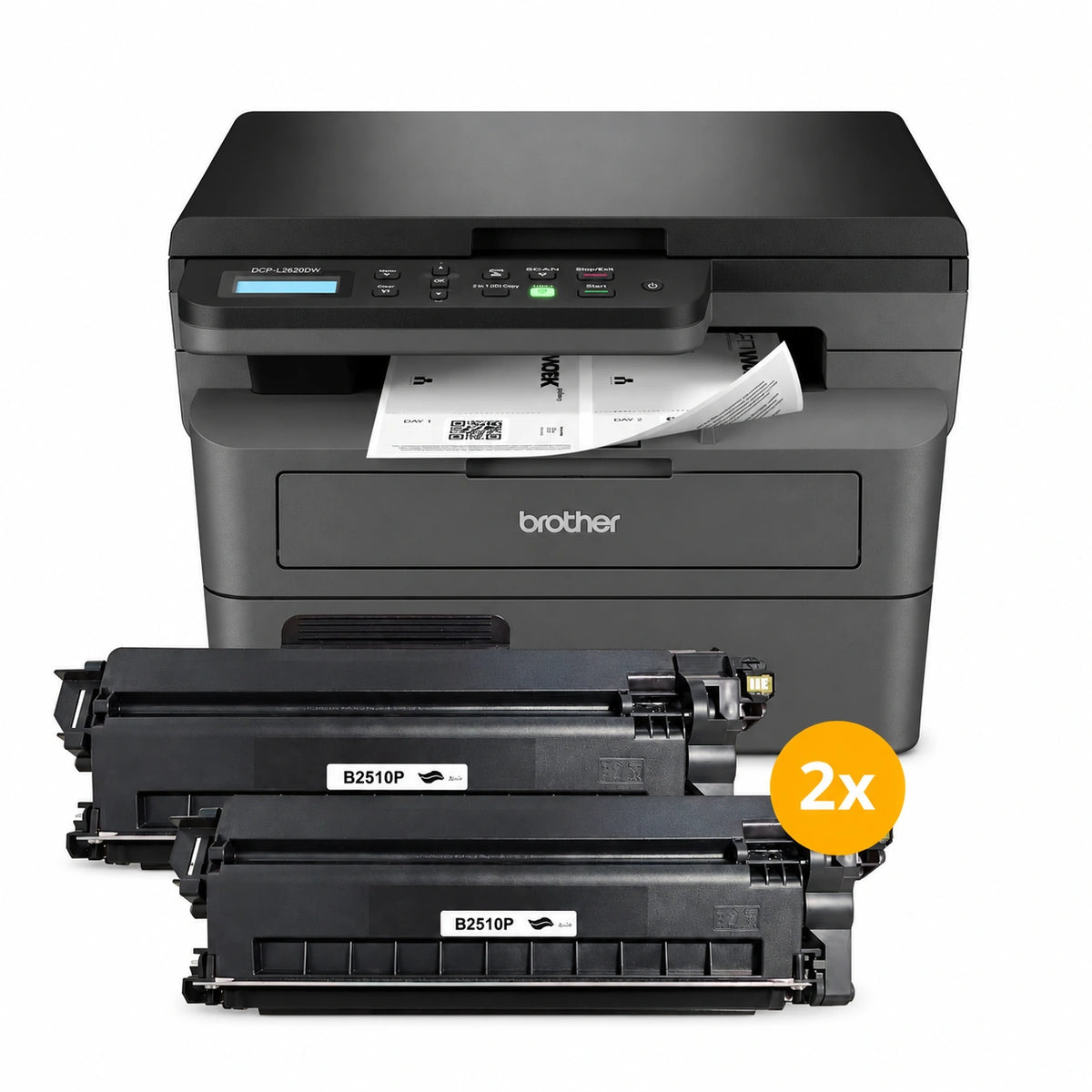 Brother DCP-L2620DW laserprinter voordeelset met 2 huismerk TN-2510 toners